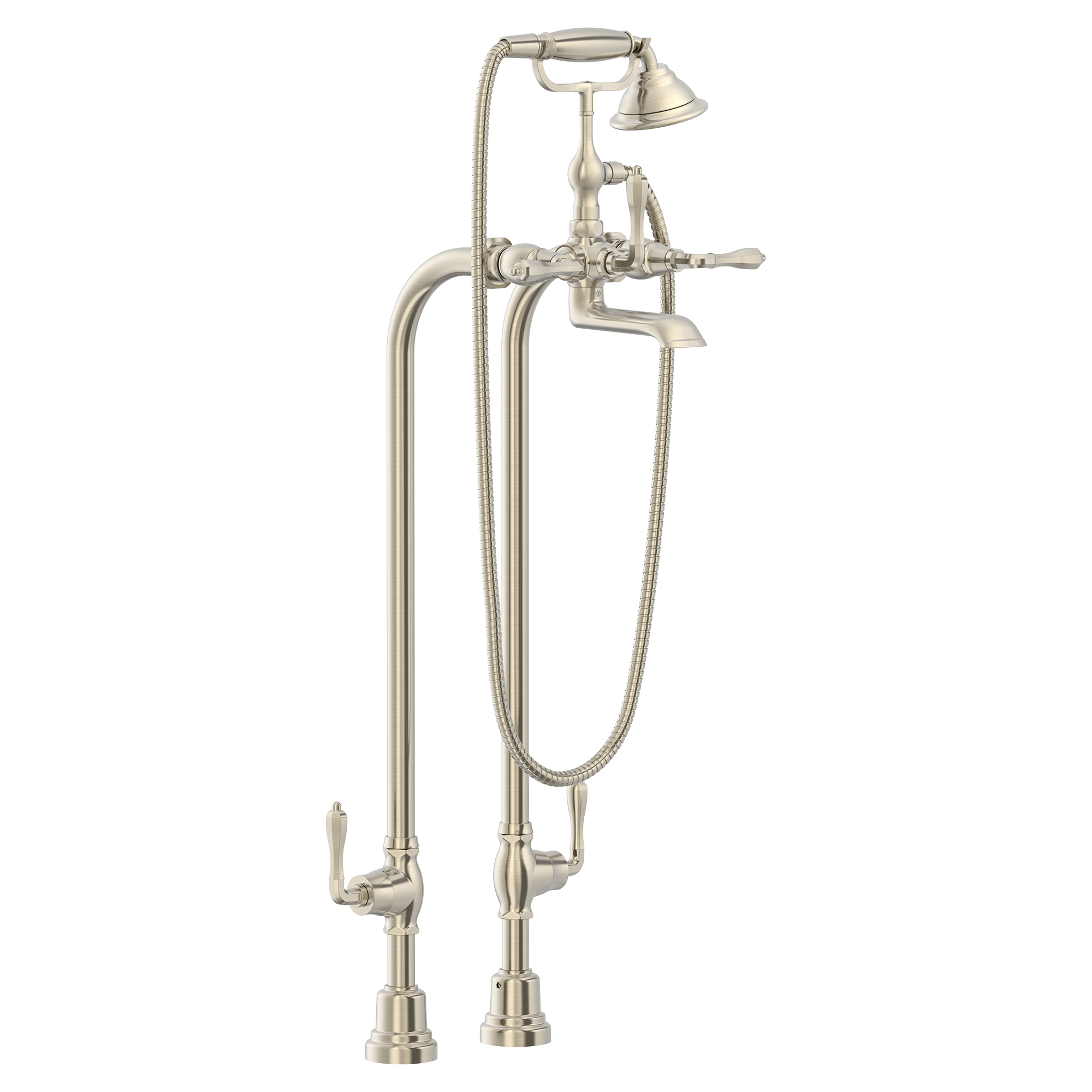 Traditional Floor Mount Bathtub Filler with Hand Shower and Ashbee Lever Handles